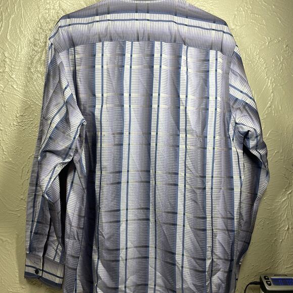 Tommy Bahama White Gray Long Sleeve Button Up Silk Striped Shirt Mens Large - Picture 4 of 5